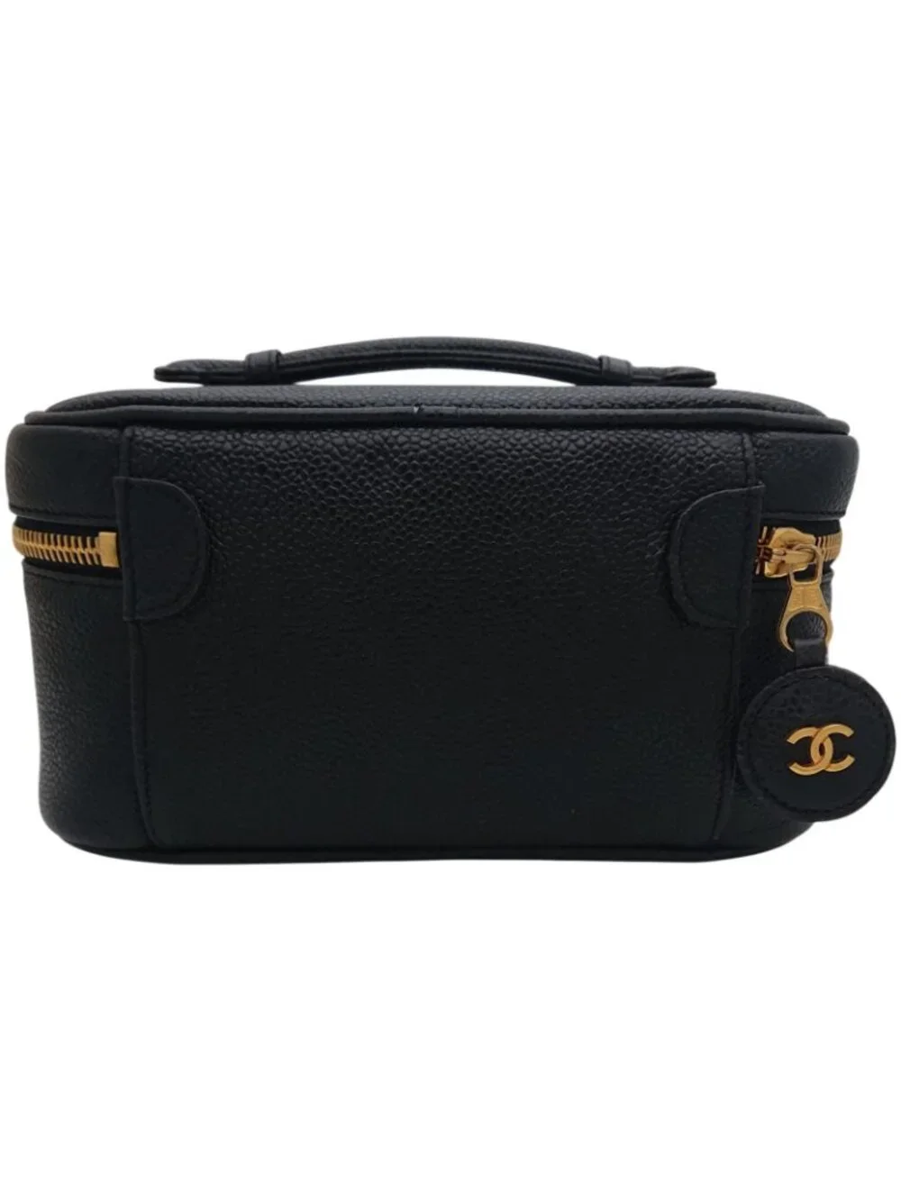 Chanel Vanity Bag Caviar Leather CC Logo Black Gold
